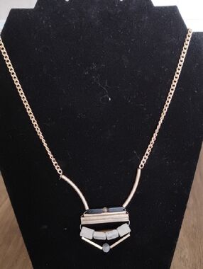 Gold-Tone Geometric Stone Accent Necklace - Gold and Gray